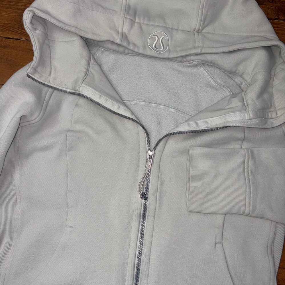 Lululemon Scuba Full Zip Hoodie Womens 10 Light Gray Fleece Hooded FLAWS
